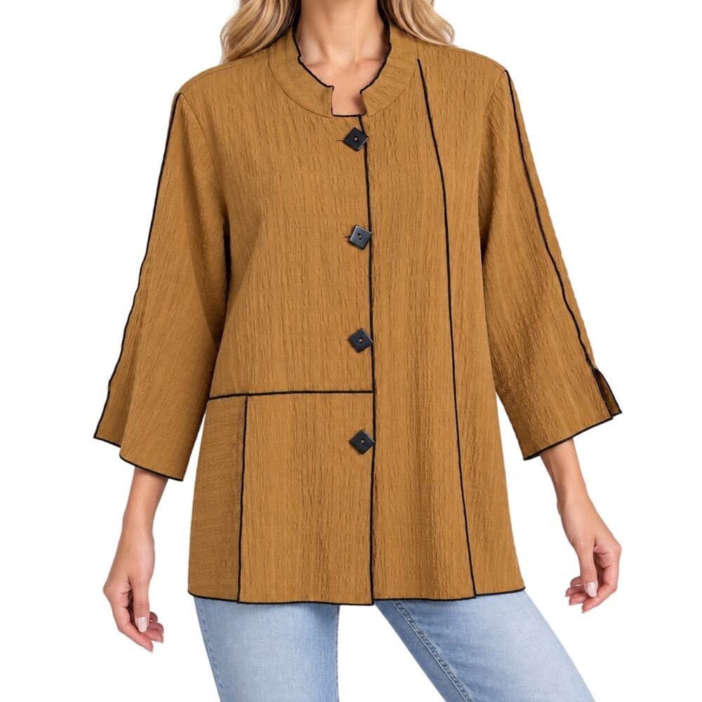 Ali Miles 1X Brown Wearable Art Unique Artsy Blouse Shirt Top Fall Thanksgiving